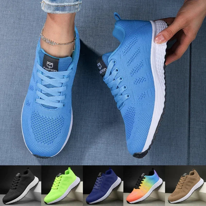 Women's Breathable Knit Mesh Sneakers – Flat Lace-Up Casual Women's Sneakers Axl