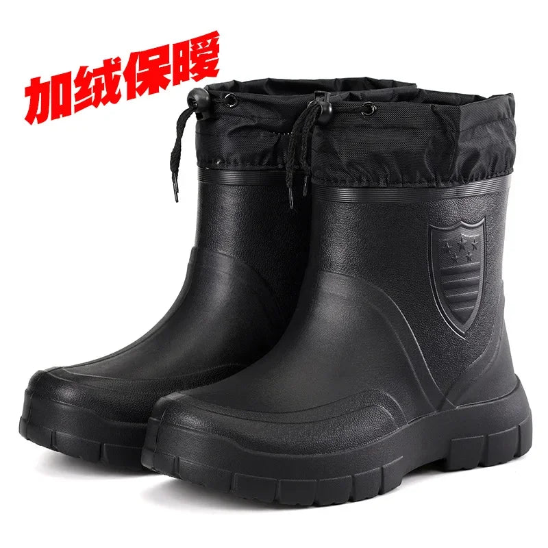 Men's Waterproof Slip-On Rain Boots – Warm Winter Work Boot Men's Rain Boots Axl black 45