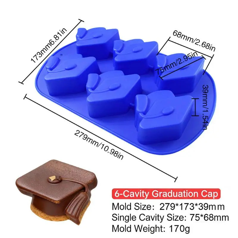 6-Cavity 3D Graduation Cap Silicone Mold | Chocolate & Cake Silicone Baking Mold Axl