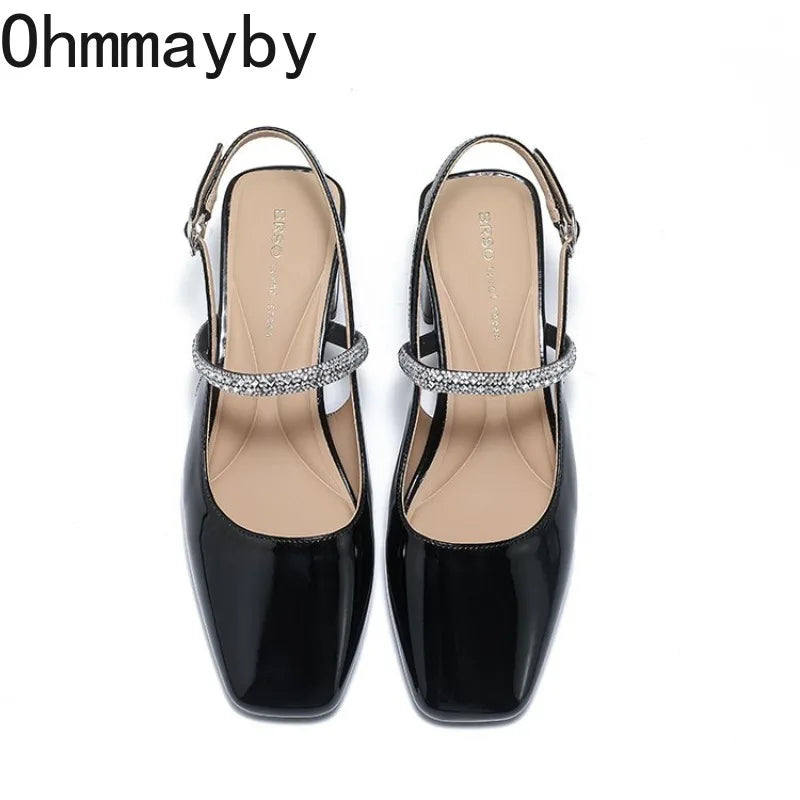 Crystal Buckle High Heel Sandals – Square Toe Slingbacks High Heel Sandals Axl