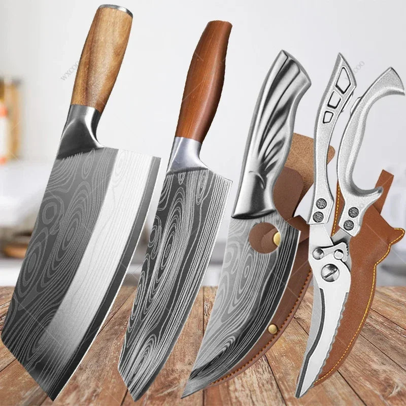 Japanese Damascus Pattern Chef Knife Set – Stainless Steel Kitchen Knife Set Axl 4pcsABCD