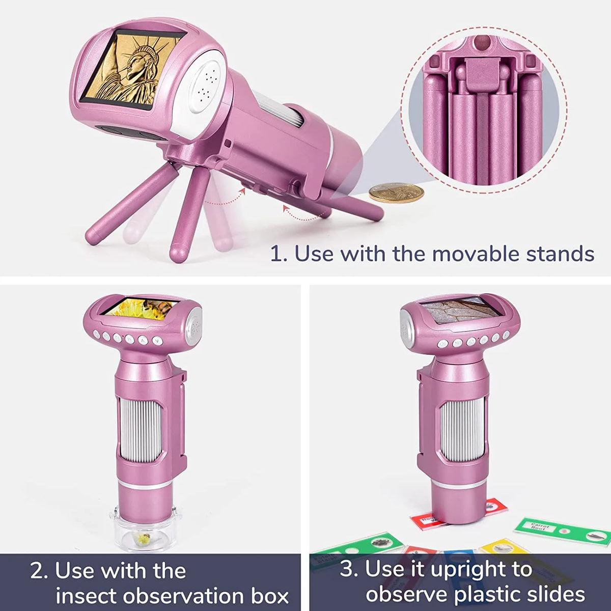 Kids 3-in-1 Digital Microscope Camera – 2-Inch Screen STEM Toy Kids Microscope Toy Axl