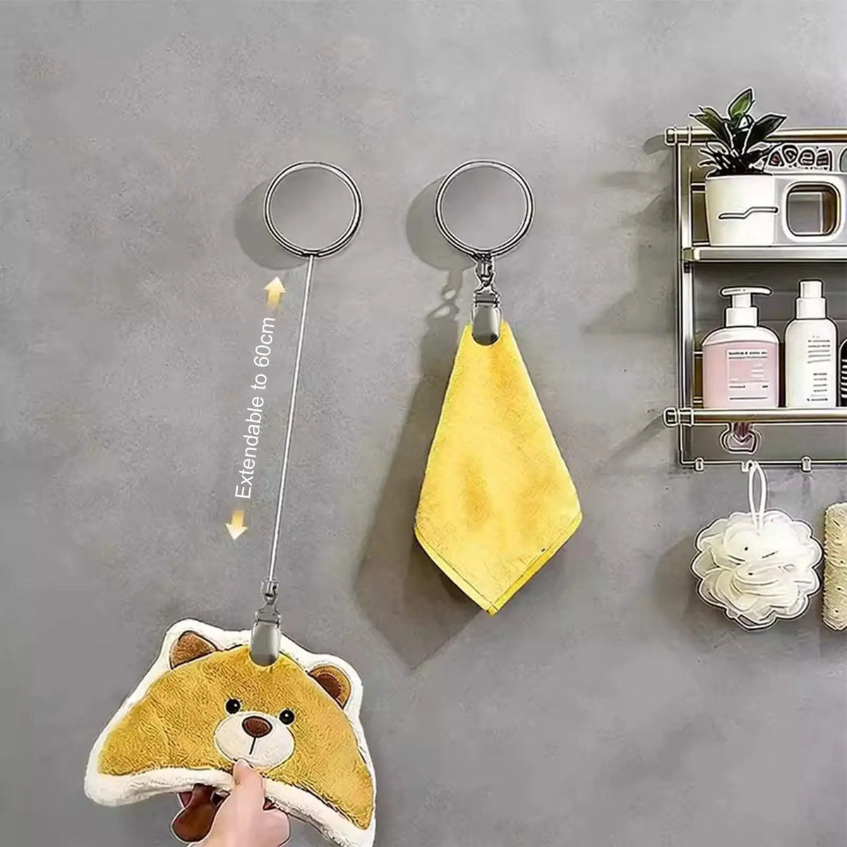 Retractable Towel Clip Holder – No-Drill Self-Adhesive Wall Mount Towel Clip Holder Axl