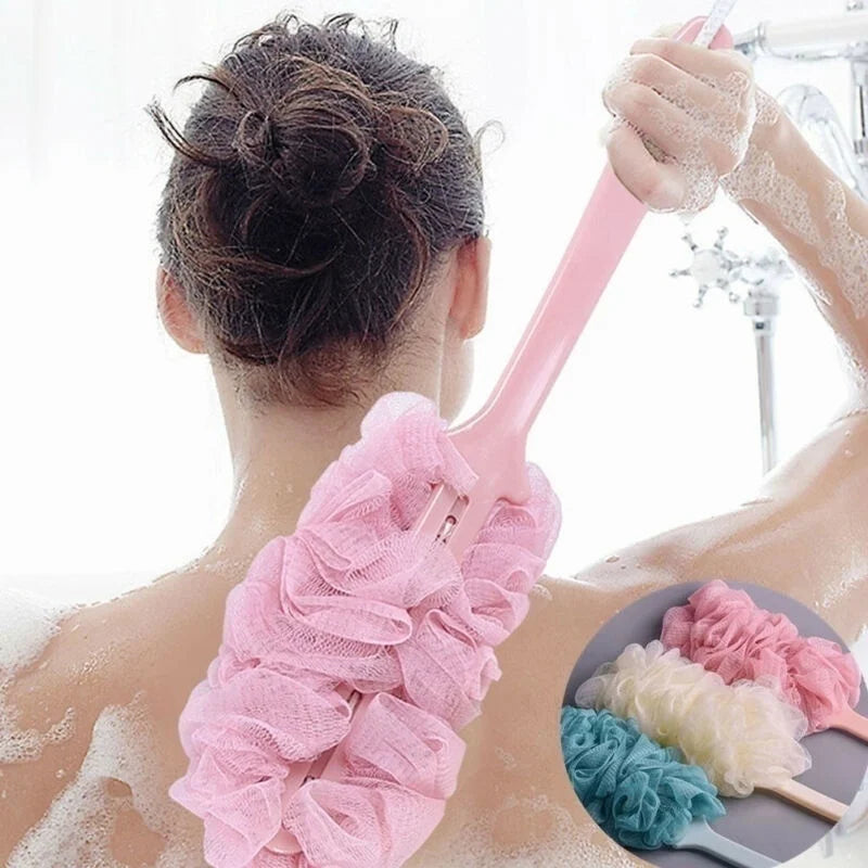 Long Handle Bath Brush – Soft Mesh Back Scrubber & Body Puff Bath Brush Axl