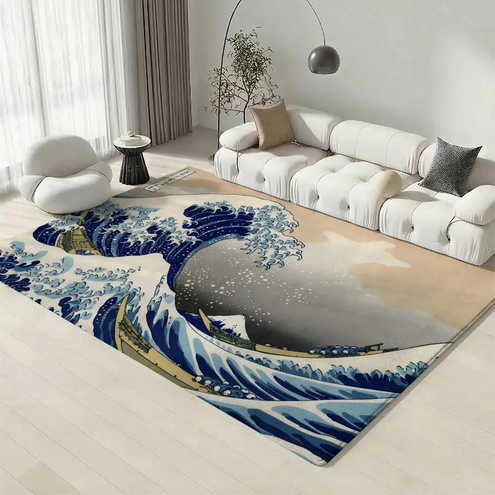 Great Wave off Kanagawa Flannel Floor Mat | Non-Slip Doormat Decorative Floor Mat Axl
