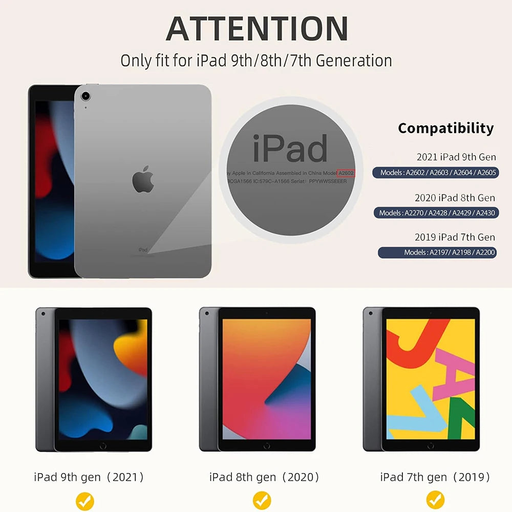 Tri-Fold Smart Case iPad 9th/8th/7th Gen 10.2" + Pencil Slot Tablet Folio Case Axl