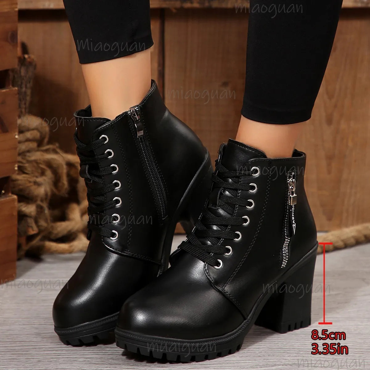 Women's Black Platform Chunky Heel Ankle Boots | Zip-Up Platform Ankle Boots Axl