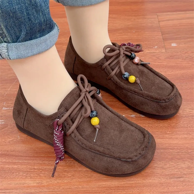 Women's Retro Bohemian Slip-On Flat Shoes | Round Toe Rubber Sole Women's Slip-On Flats Axl