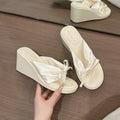 Women's Platform Wedge Slides – Clip Toe Summer Slippers Platform Wedge Slides Axl Beige 38