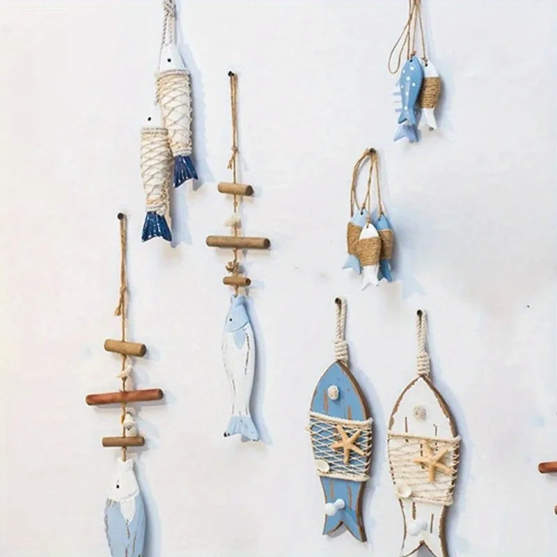 Wooden Fish String Pendant – Carved Sea Fish Hanging Decor Wood Hanging Decor Axl