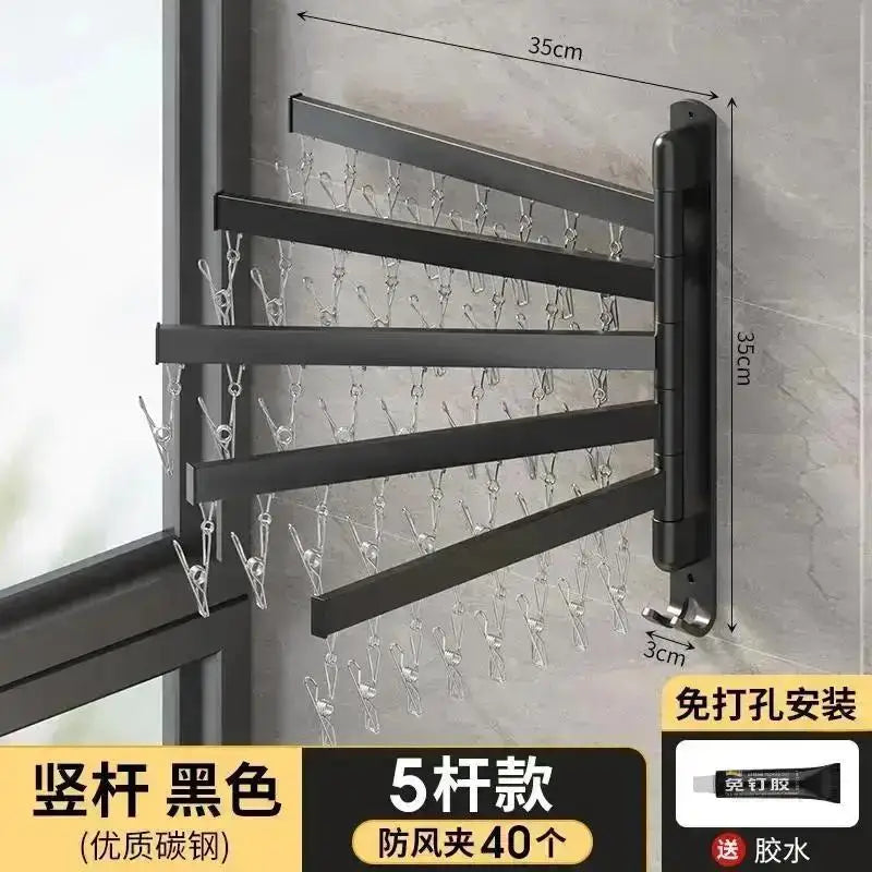 Folding Wall-Mounted Drying Rack – Punch-Free Multi-Use Folding Drying Rack Axl B-Black-5