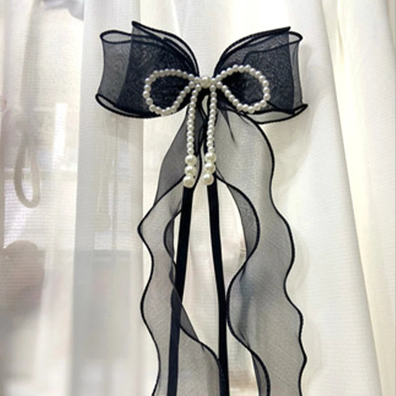 Lace Curtain Tiebacks Pearl Bow – 1 Pair | Bedroom & Living Room Curtain Tiebacks Axl black