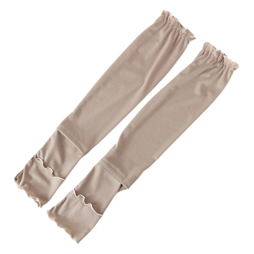 UPF 50+ Ice Silk Ruffle Arm Sleeves – UV Cooling Cover UV Arm Sleeves Axl Khaki