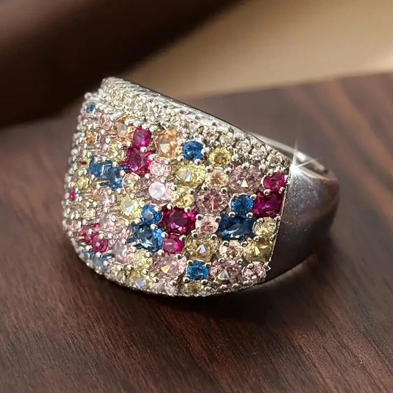 Huitan Colorful CZ Ring – Women's Fashion Wedding Band Fashion Ring Axl