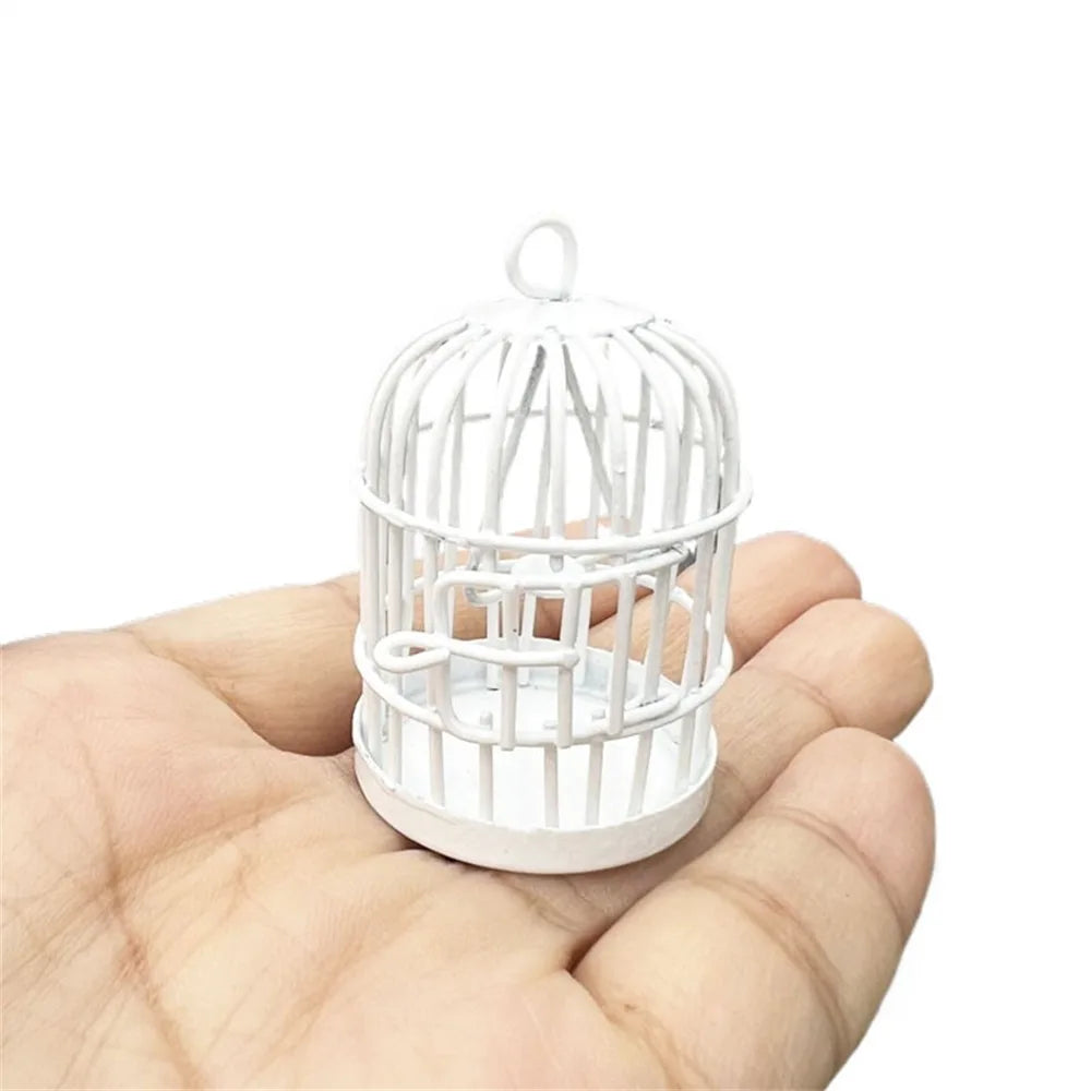 Miniature Metal Bird Cage Ornament – 1:12 Dollhouse Décor Dollhouse Ornament Axl White