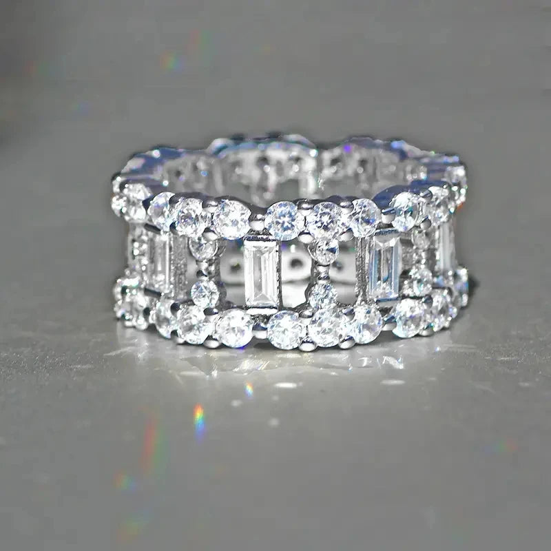 Huitan Hollow Band CZ Ring – Trendy Women's Crystal Jewelry Fashion Ring Axl