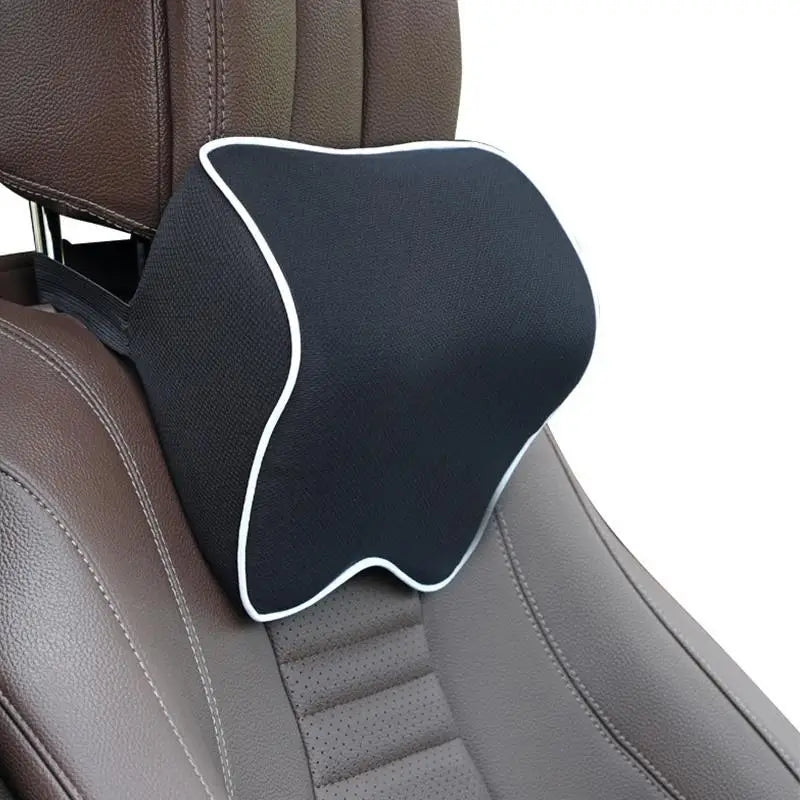 Car Headrest Neck Cushion – PU Leather Knitted Pillow Universal Car Headrest Cushion Axl white