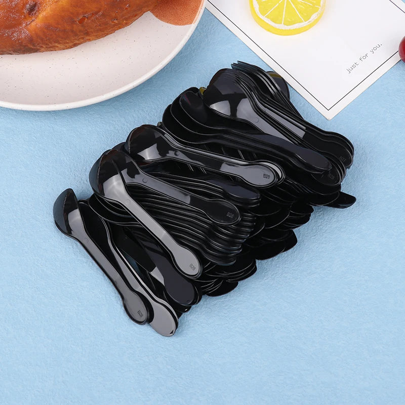 100 Mini Plastic Spoons – Dessert, Ice Cream & Party Spoons Disposable Party Spoons Axl Black