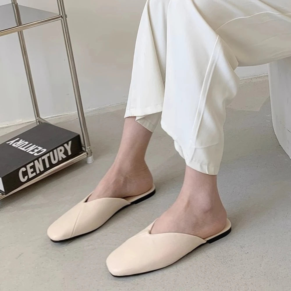 Women's Flat Mule Slippers Square Toe Slides | Sizes 34–43 Flat Mule Slippers Axl