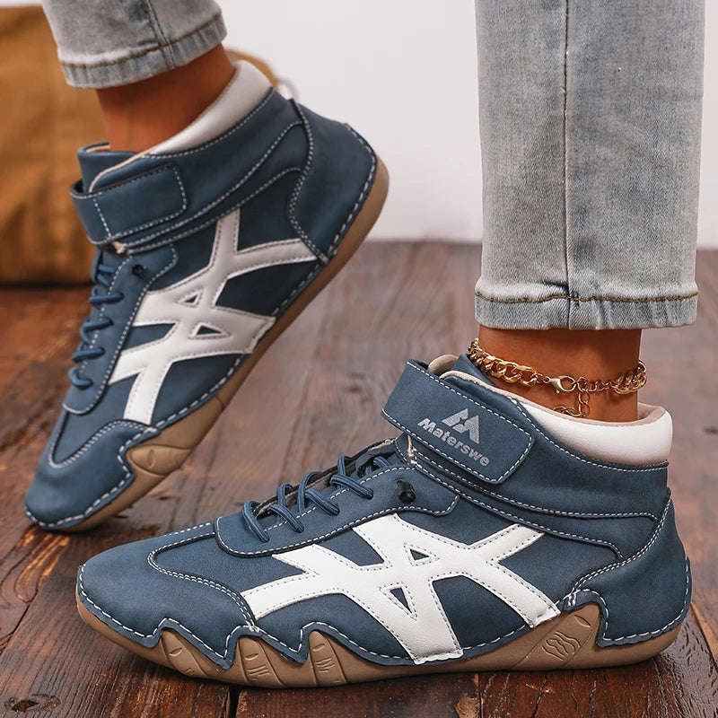 AZGB Women's Retro Leather Flat Sneakers | British Style Women's Flat Sneakers Axl