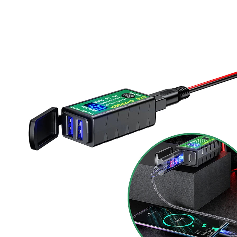 Motorcycle SAE to USB & Type-C Fast Charger with Voltmeter Motorcycle USB Charger Axl