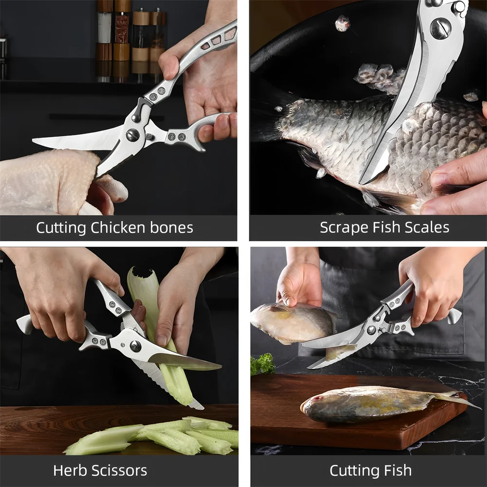 Stainless Steel Kitchen Scissors – BBQ Meat & Bone Cutter Set Kitchen Scissors Set Axl