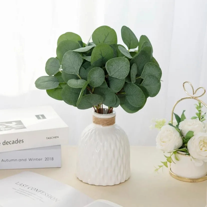 Artificial Silk Eucalyptus Leaf Stems 15/30 Pcs – DIY Decor Artificial Leaf Stems Axl
