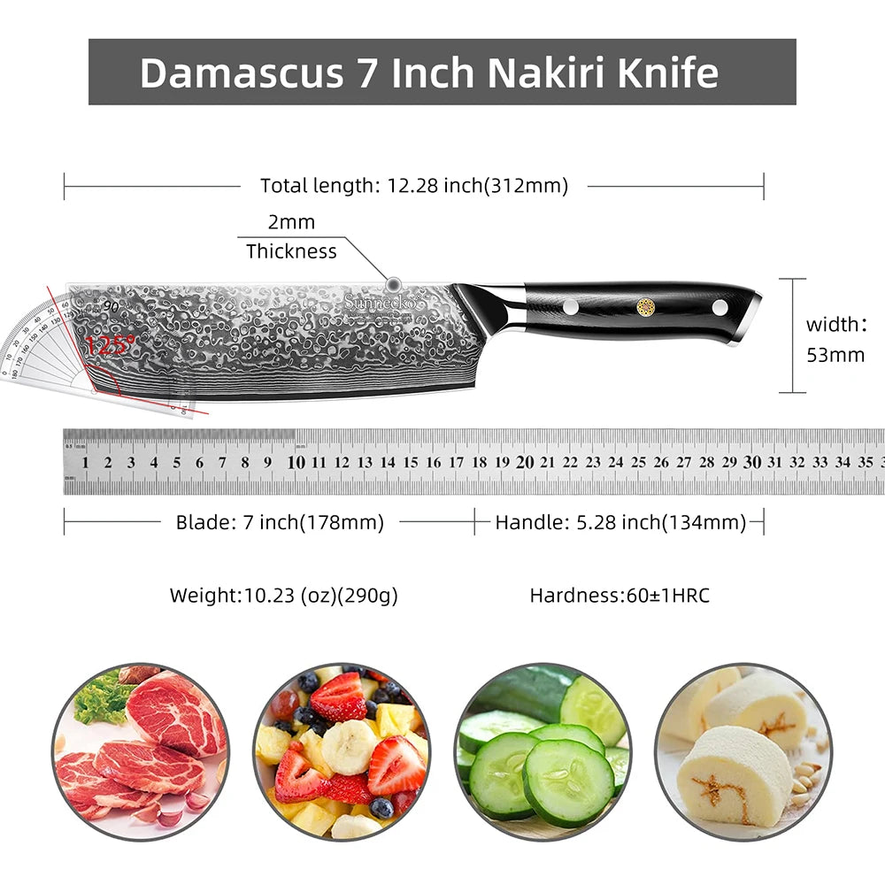 Sunnecko 73-Layer Damascus Steel Kitchen Knife Set | 1-4 Pc Kitchen Knife Set Axl 7 Inch Nakiri Knife China Mainland