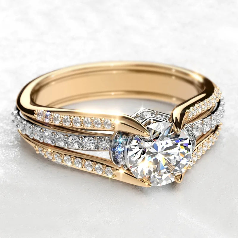 Huitan Gold Sparkling CZ Wedding Ring – Bridal Engagement Band Fashion Ring Axl Q419 7