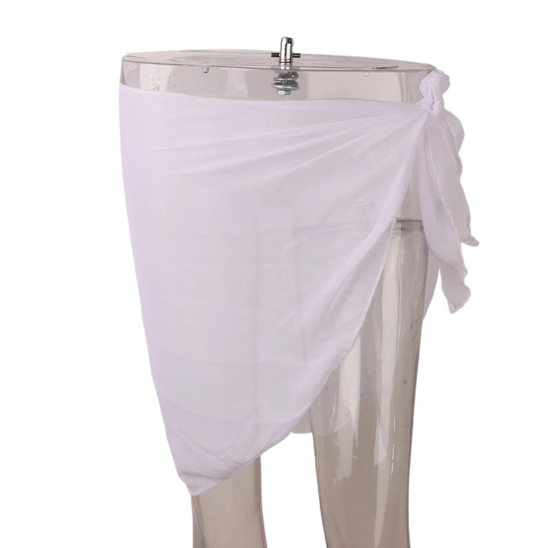 Women's Chiffon Sarong Beach Cover Up Wrap Skirt | One Size Swimwear Cover Up Axl White
