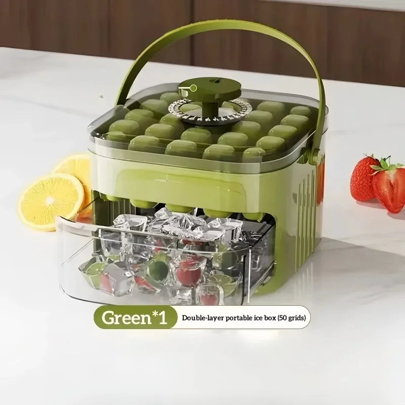 50-Grid Double Layer Ice Cube Tray with Lid | Reusable Mold Ice Cube Tray Axl