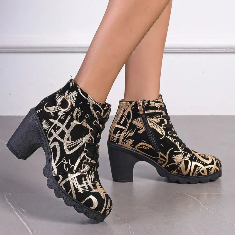 Women's Lace-Up Ankle Boots – Square Heel & Anti-Slip Sole Ankle Boots Axl