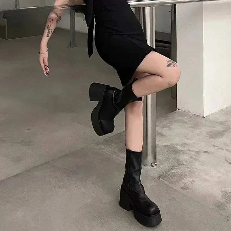 Women's Platform Ankle Boots – Square Heel Side Zip Platform Ankle Boots Axl
