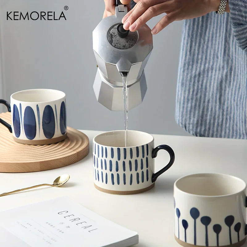 KEMORELA 2-Pack Ceramic Coffee Mugs – Blue & White Geometric Ceramic Coffee Mugs Axl