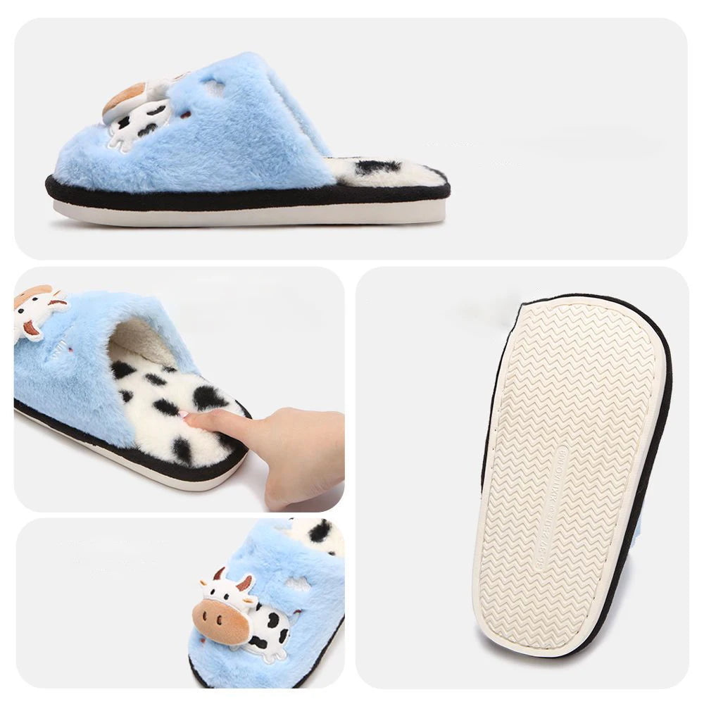 Cow Print Faux Fur Slippers – Cozy Indoor Slides Men & Women Faux Fur Slippers Axl