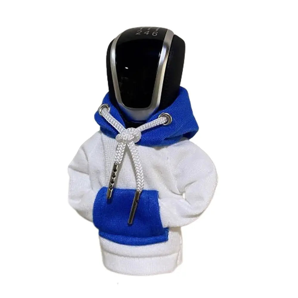 Cotton Hoodie Gear Shift Knob Cover – Color Stitching Car Decor Gear Shift Cover Axl BLUE-WHITE