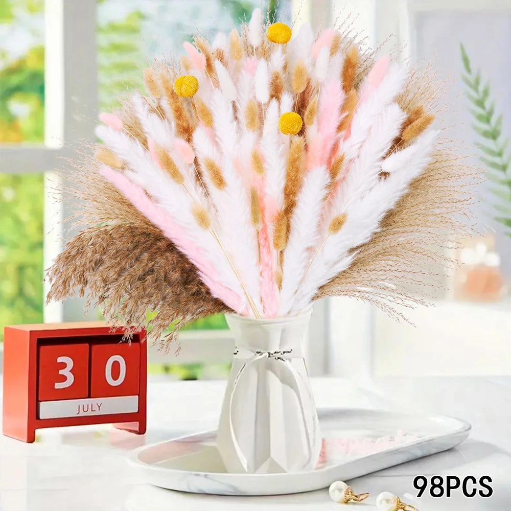 White Gypsophila Pampas Grass Dried Flower Bouquet | Boho Décor Dried Flower Bouquet Axl B