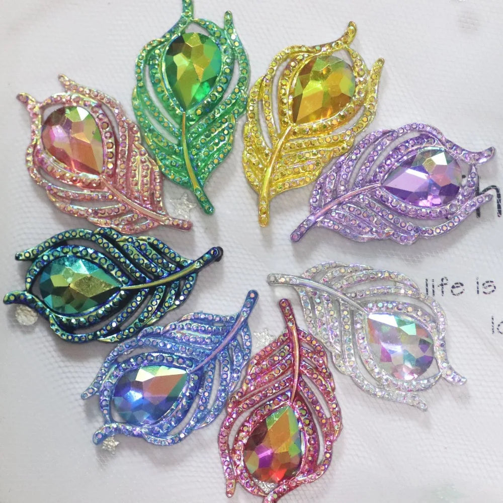 20PCS Resin Peacock Feather Leaf Rhinestones | DIY Craft Gems Craft Rhinestones Axl Multicolor