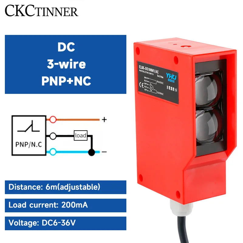 E3JK-DS100 6M Photoelectric Sensor 24V–220V AC/DC Waterproof Photoelectric Sensor Axl PNP DC6-36V NC 3wire