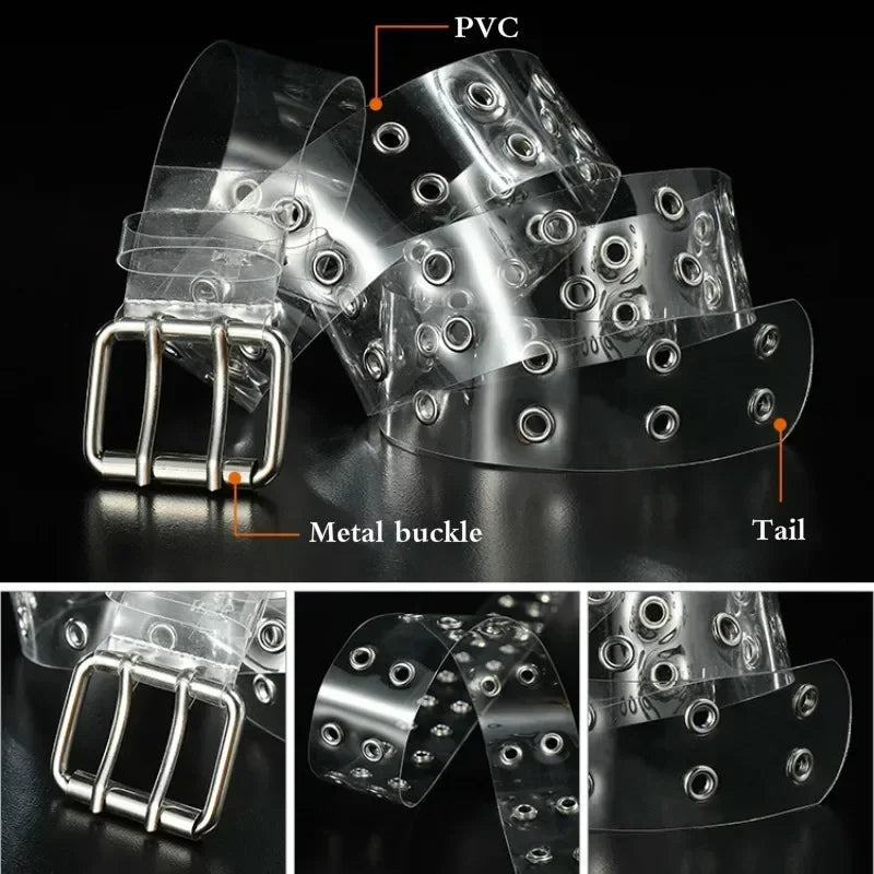 Women's Transparent PVC Belt – Laser Square Buckle Waistband Fashion Belt Axl