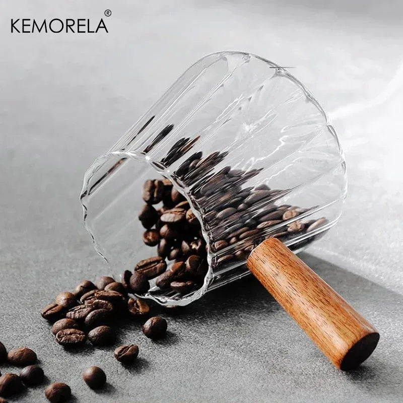 KEMORELA Wooden Handle Glass Milk Pitcher 90/120/180ml Glass Milk Pitcher Axl