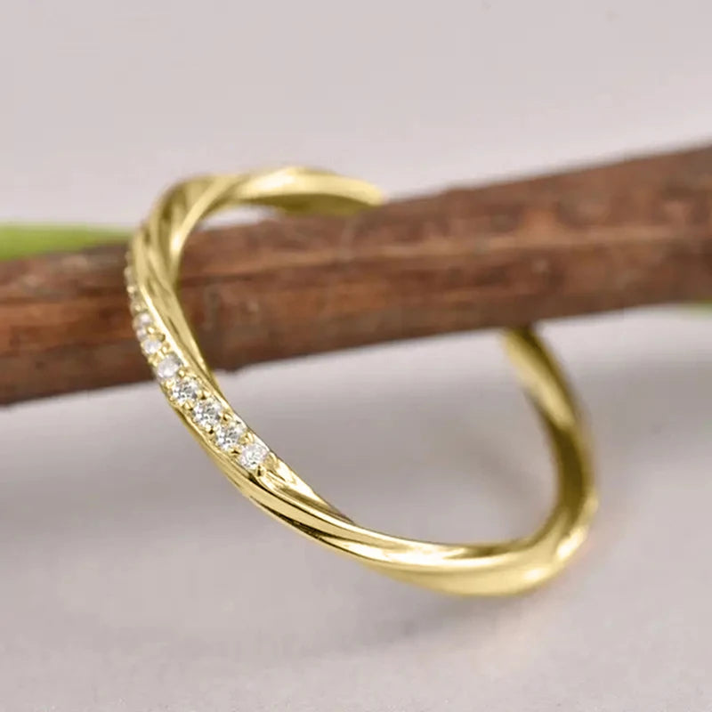 Huitan Thin CZ Ring Women – Silver & Gold Wedding Band Fashion Ring Axl