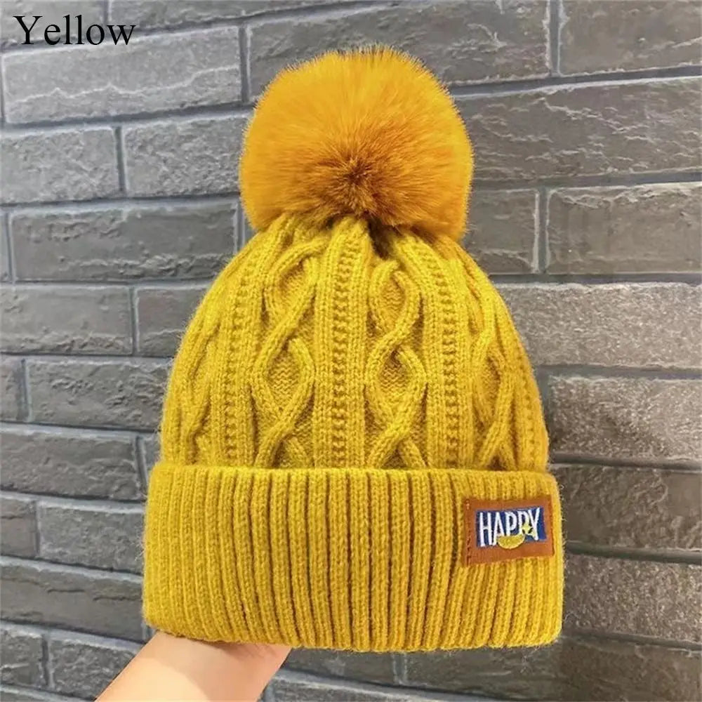 Women's Pompom Knit Beanie – Thickened Winter Warm Hat Winter Knit Beanie Axl yellow