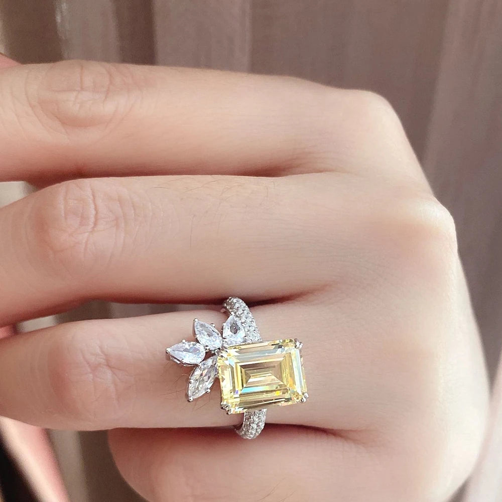 Huitan Yellow CZ Geometric Square Ring – Women's Wedding Jewelry CZ Fashion Ring Axl