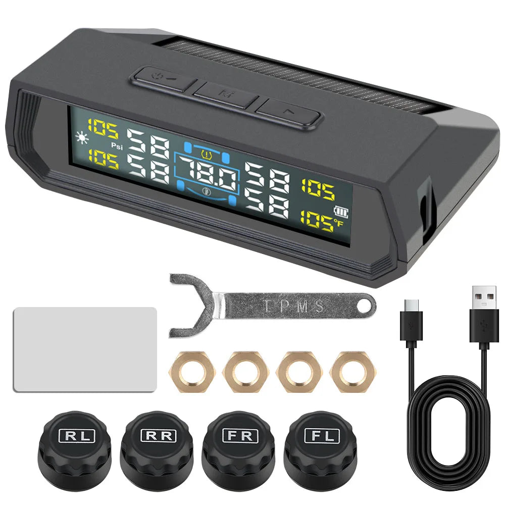 Solar TPMS Car Tire Pressure Monitor – 4 External Sensors Tire Pressure Monitor Axl T17 External
