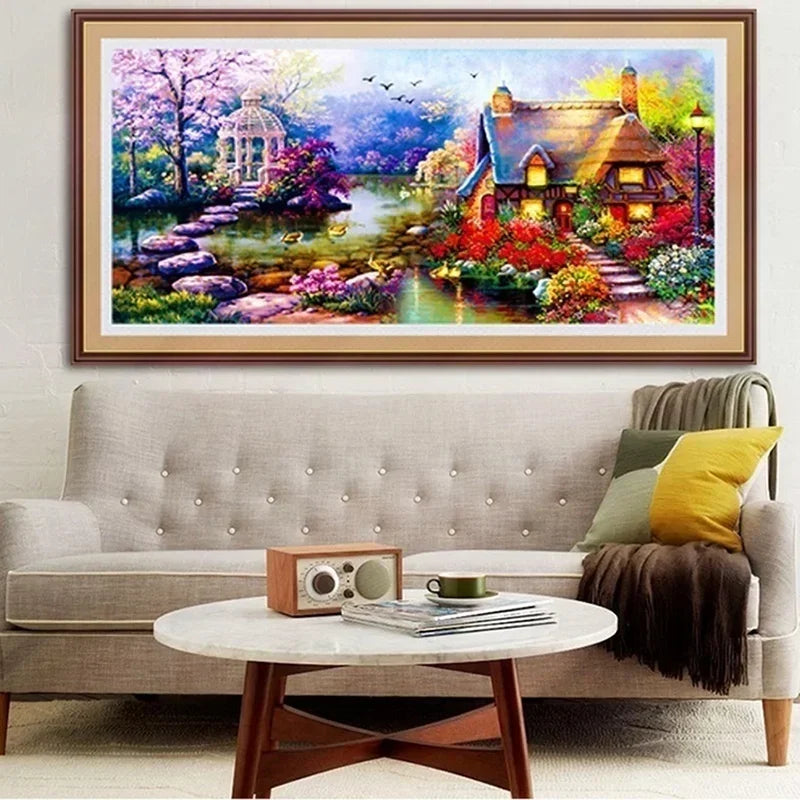 5D DIY Diamond Painting Kit – Garden Lodge Landscape Cross Stitch Diamond Painting Kit Axl