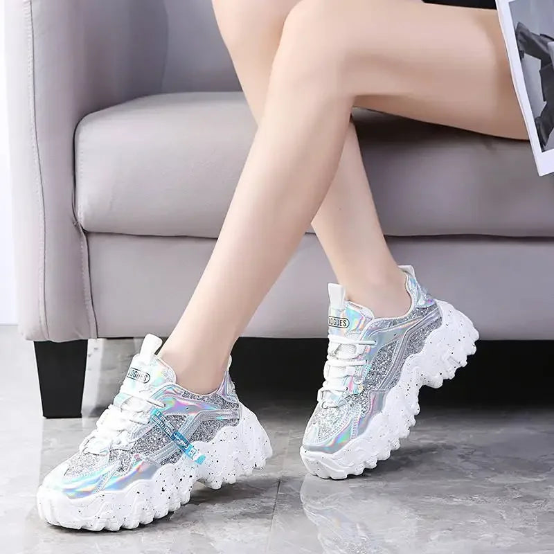 Women's Reflective Platform Sneakers – Casual Walking Shoes Platform Sneakers Axl