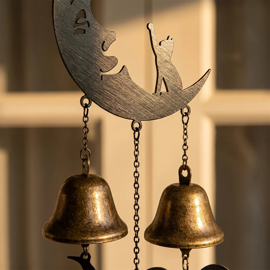 Gothic Moon Cat Metal Wind Chime – Halloween Bat & Witch Hat Metal Wind Chime Axl
