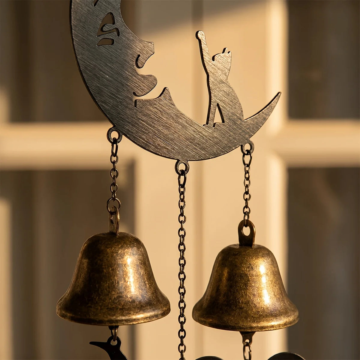 Gothic Moon Cat Metal Wind Chime – Halloween Bat & Witch Hat Metal Wind Chime Axl