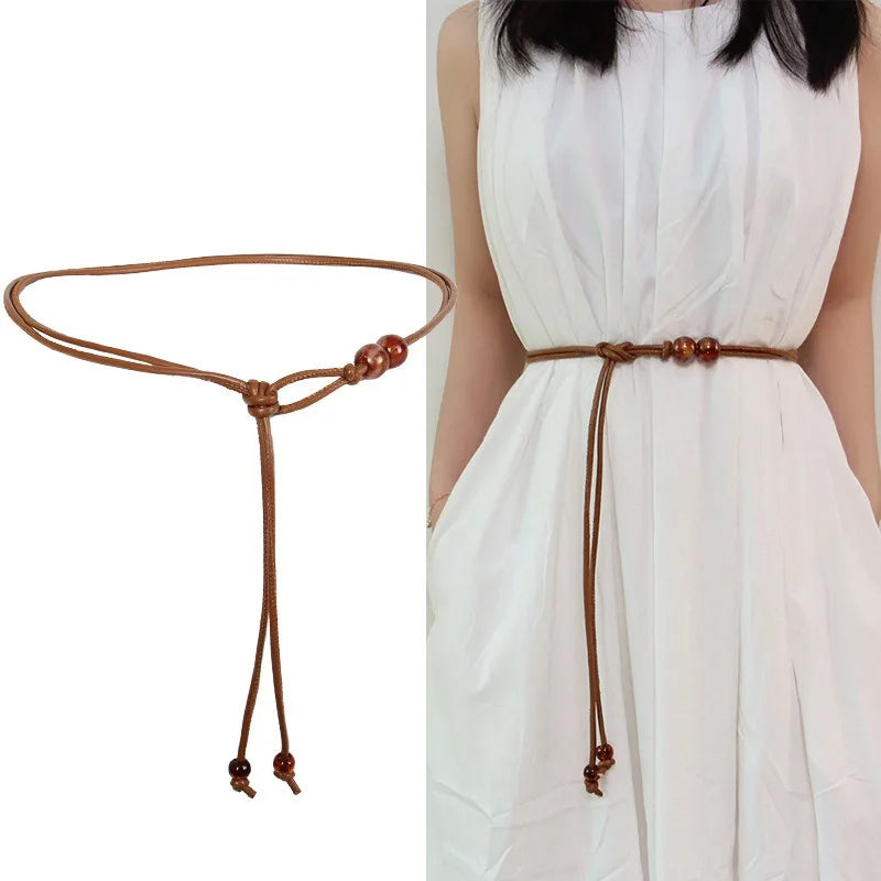 Women's Adjustable Slim Faux Leather Belt with Bead Accents Women's Fashion Belt Axl